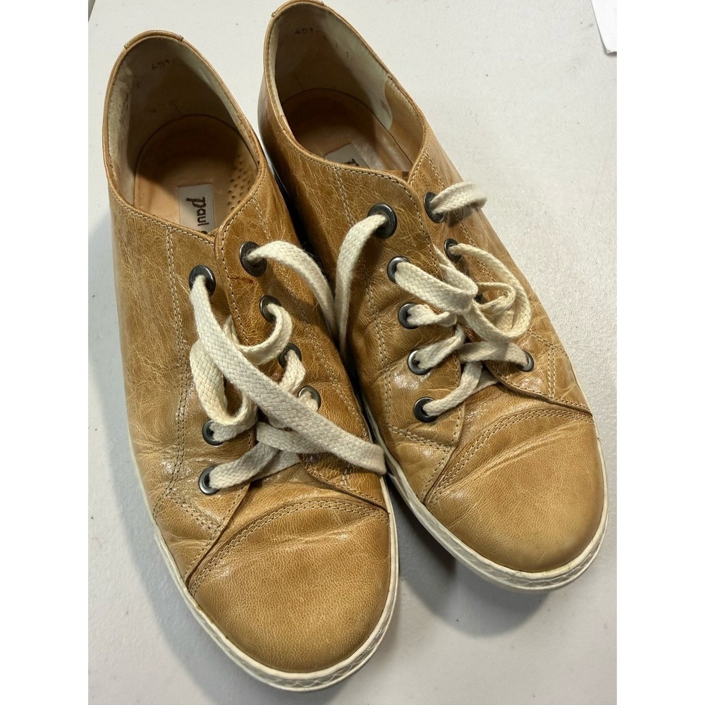 Paul Green Munchen Tan Distressed Leather Low Top Sneakers Womens 7 UK 4.5